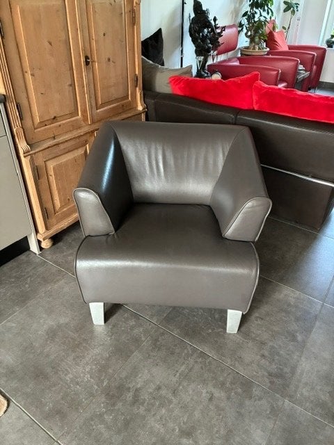 Rolf Benz lederen Fauteuil, Ophalen, Gebruikt, 75 tot 100 cm, 75 tot 100 cm