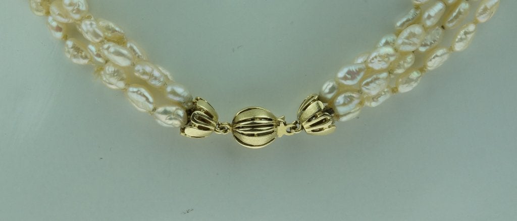 Fraaie parel ketting 14k slot goud uniek dames vintage, Ophalen of Verzenden, Goud, Ketting, Met edelsteen
