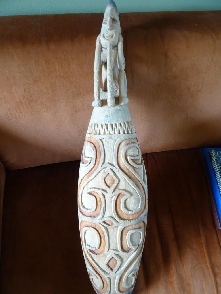 Houten schaal Asmat Papoea Nieuw Guinea 83cm perahu boot, Antiek en Kunst, Ophalen of Verzenden