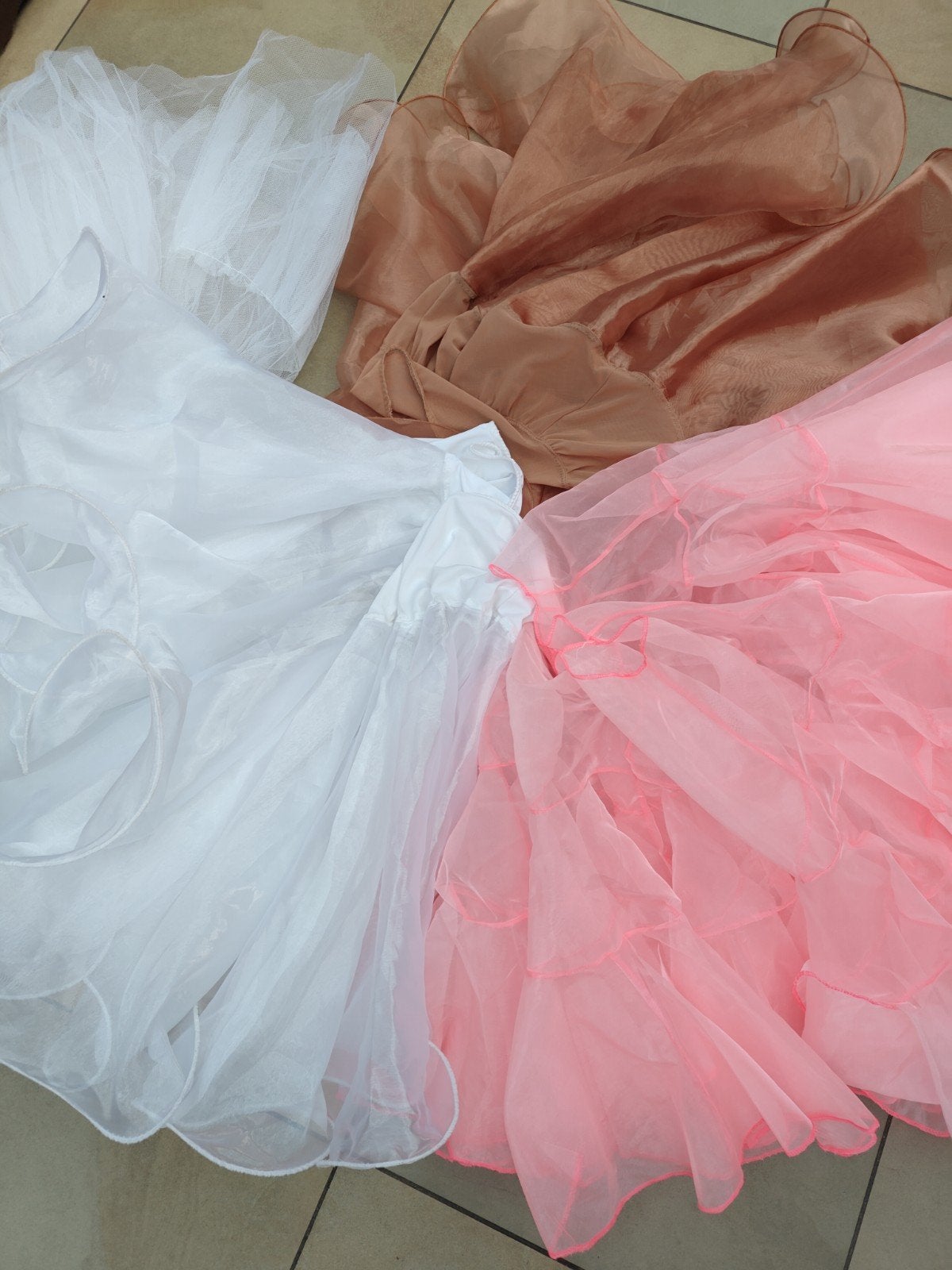 Dans onderrokken: 3 kleuren glans organza + witte tule, Ophalen of Verzenden