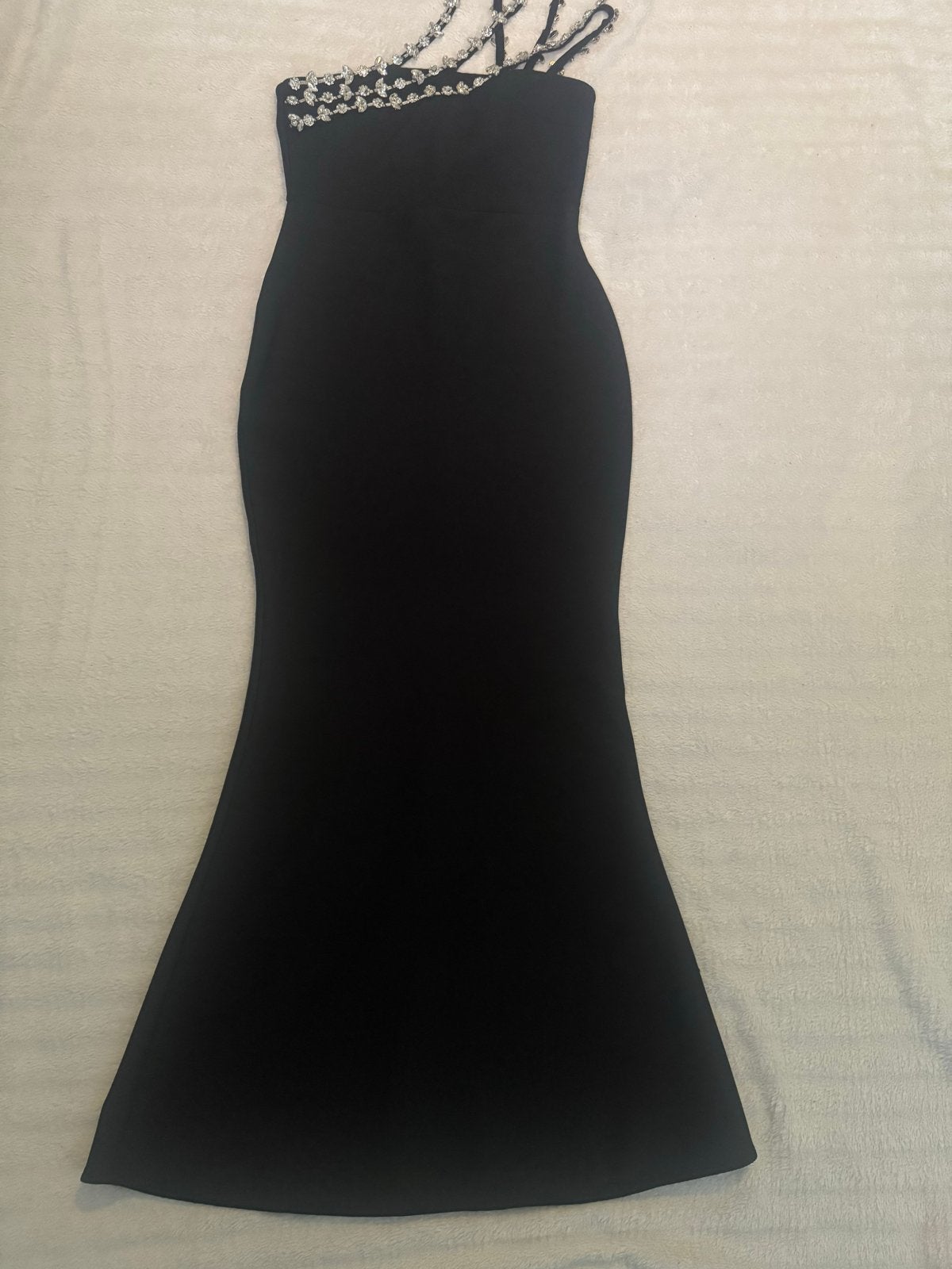 Elegante Zwarte Galajurk met Strass Details, Galajurk, Verzenden, Zwart, Zo goed als nieuw