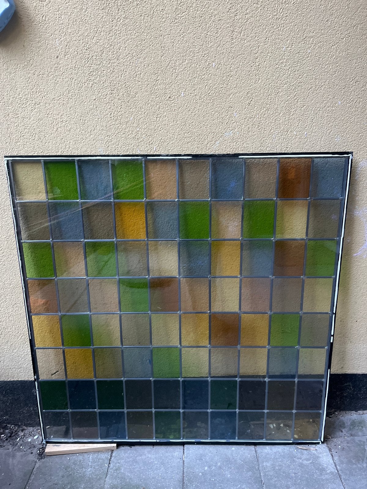 Glas in lood raam met vaste glasplaat, 118x118 cm, Doe-het-zelf en Verbouw, Ophalen, Gevelraam of Ruit, Gebruikt, Glas in lood