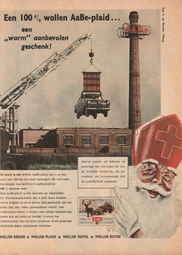 Retro reclame 1956 AaBe wollen dekens Sinterklaas, Verzamelen, Verzenden, Overige typen