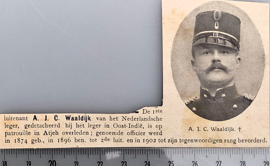 Leger Indië 1909; Luit.Waaldijk gesneuveld op patr. op Atjeh, Verzenden, Voor 1940, Gebruikt, Overige onderwerpen
