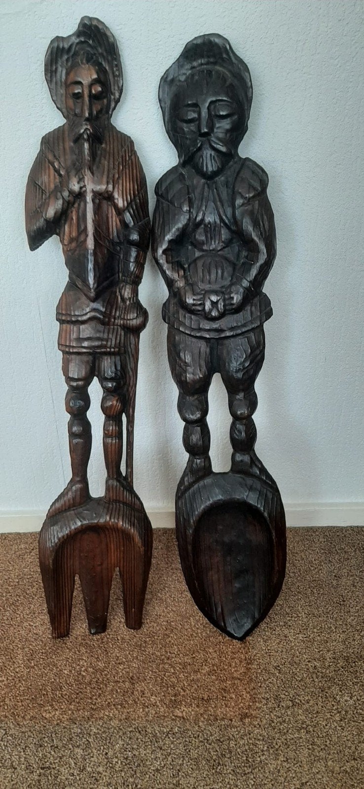 Unieke handgesneden houten sculpturen: vork en lepel, Ophalen, 50 - 100 cm, Handgemaakt, Beeld