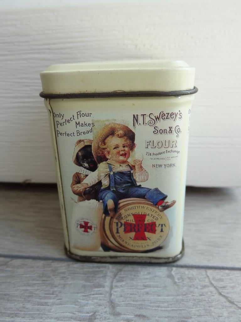 Antiek Blikje N.T. Swezey's Son & Co Flour >Snelle Verzendin, Ophalen of Verzenden, Gebruikt, Overige
