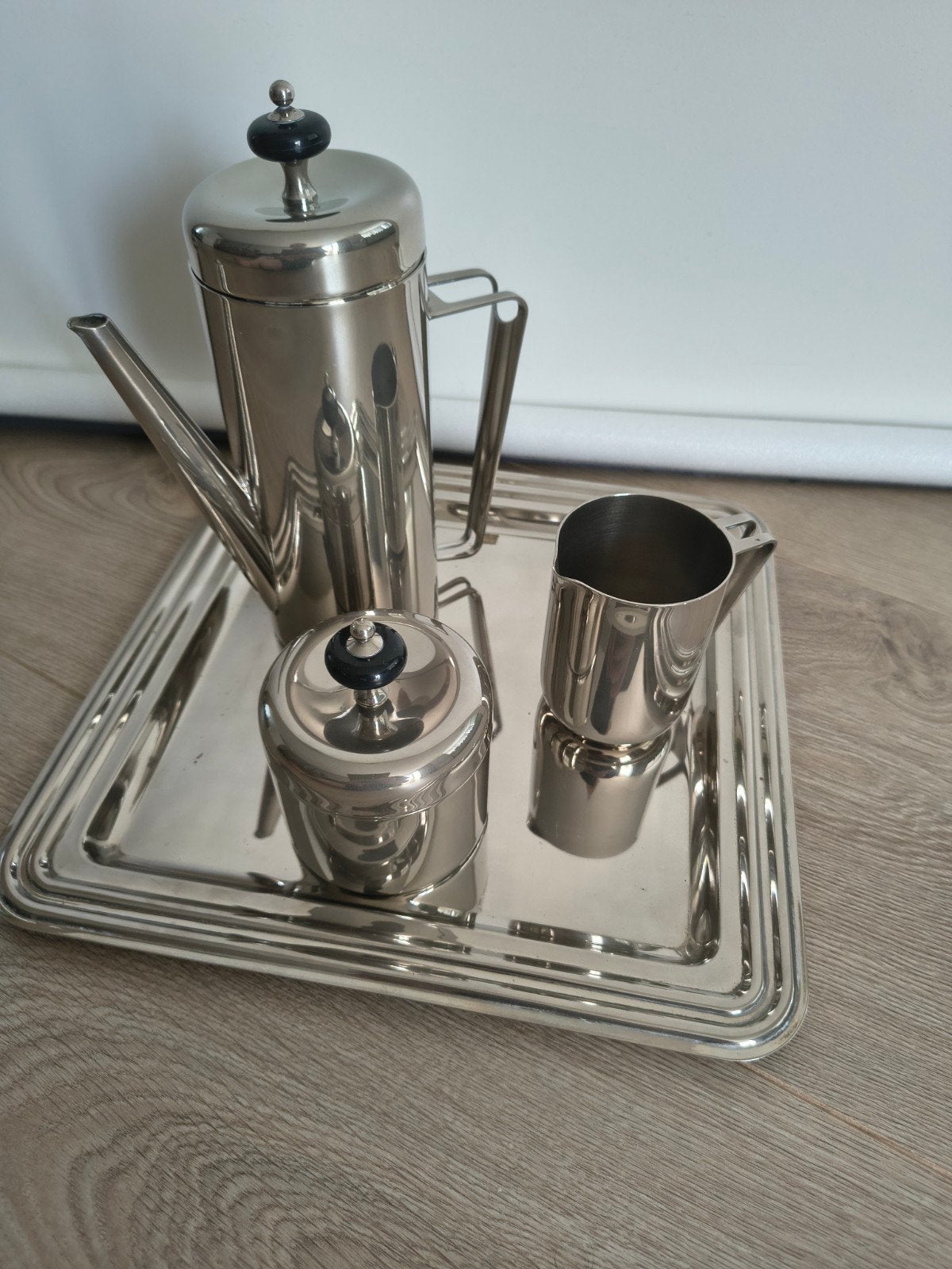 Vintage verzilverd koffieservies Art Deco-stijl PM Italy, Ophalen of Verzenden, Overige materialen, Overige stijlen, Overige typen