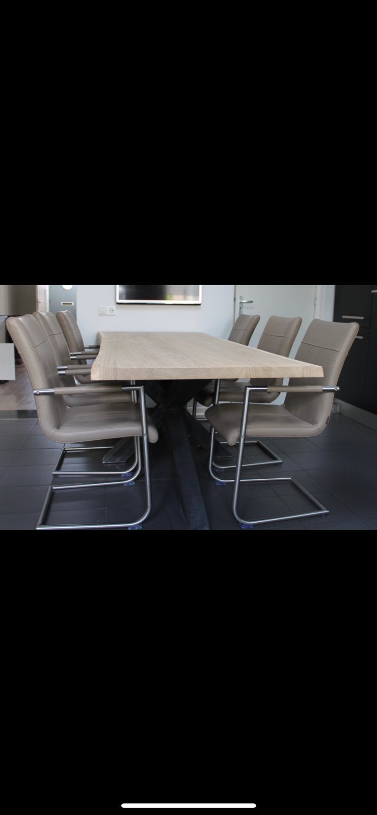 6 leren eetkamerstoelen, Huis en Inrichting, Stoelen, Ophalen, Gebruikt, Overige kleuren, Leer