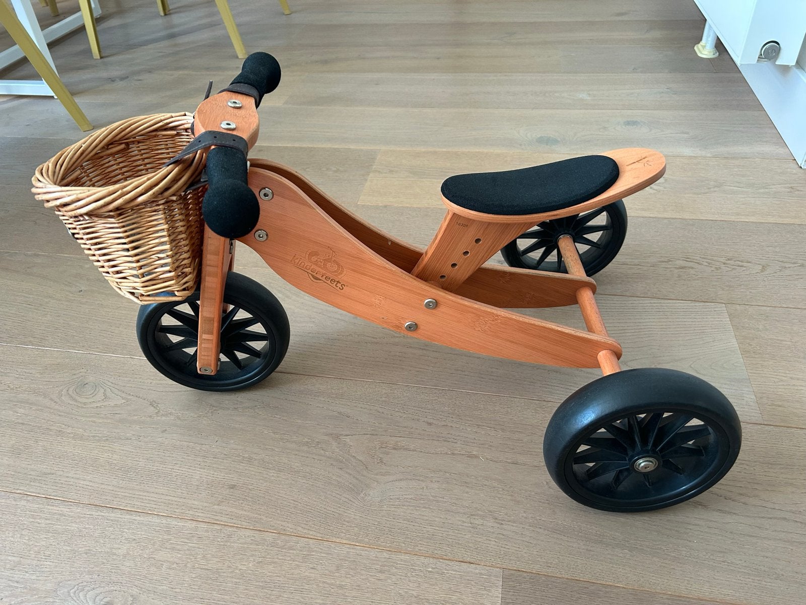 Kinderfeets 2-in-1 Houten Loopfiets & Driewieler - Bamboo, Ophalen, Zo goed als nieuw, Verstelbare zitting