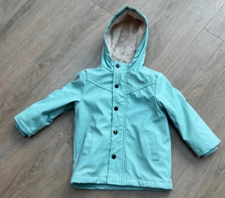 Blauwe regenjas gevoerde jas HEMA 86/92, Gebruikt, Meisje, Ophalen of Verzenden, Jasje