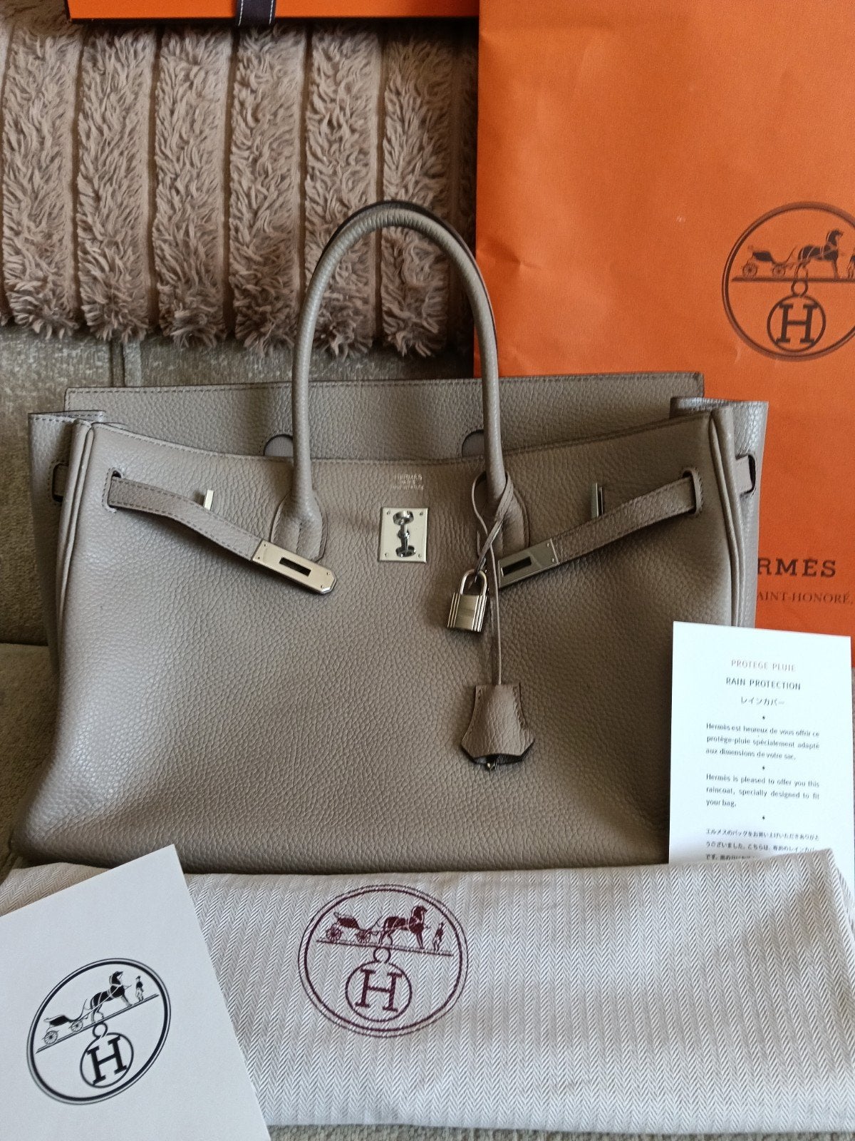 Hermès Birkin 35 Tas in Taupe Epsom Leer, Ophalen of Verzenden, Gebruikt, Overige kleuren, Handtas