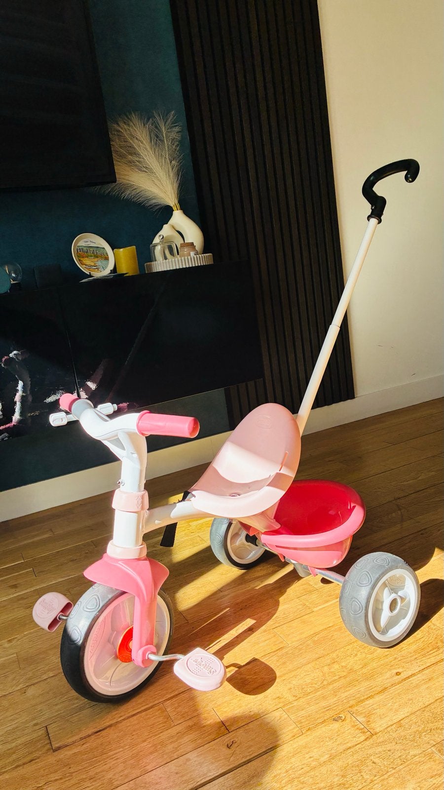 Roze driewieler met duwstang voor kinderen, Ophalen, Gebruikt, Trapvoertuig