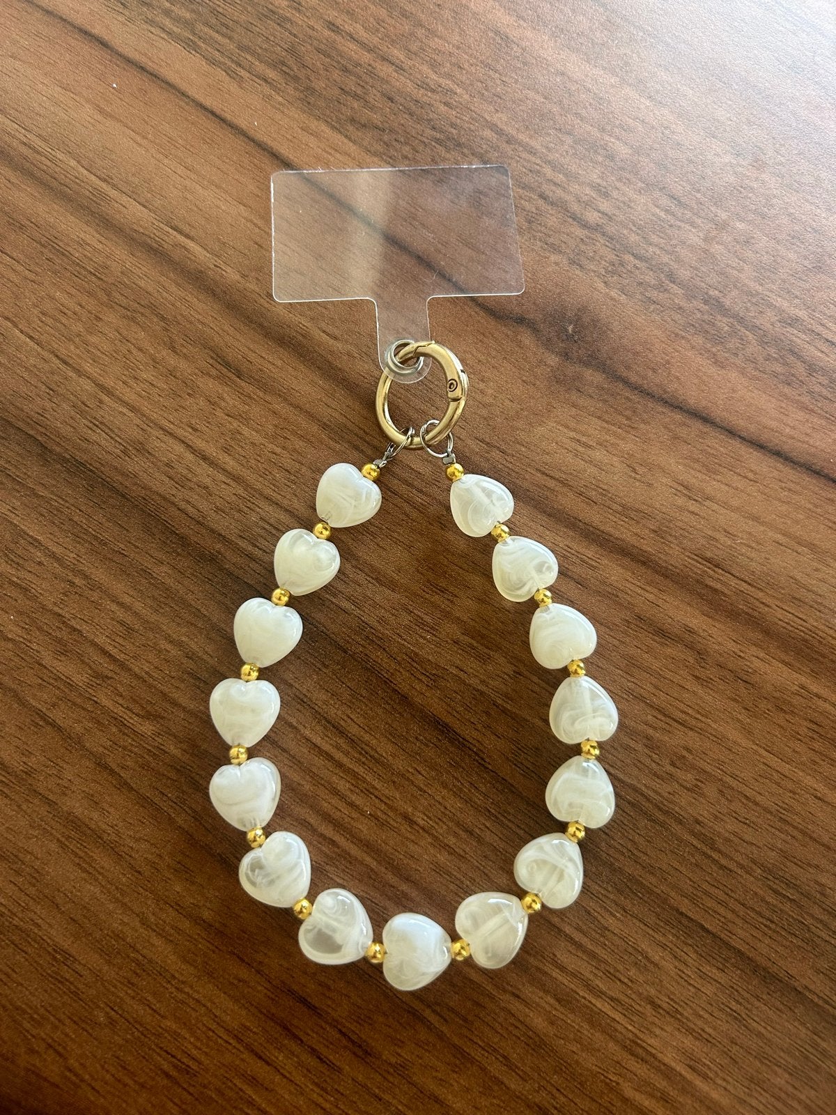 Telefoonkoord met witte hartjes en gouden accenten, Wit, Kunststof of Plastic, Nieuw, Ophalen of Verzenden