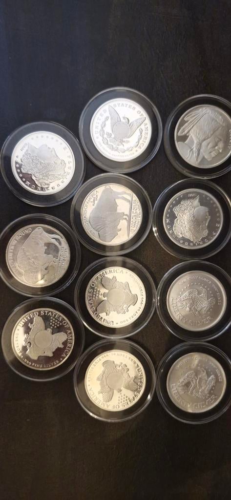 11 stuks! 1 oz Zilveren Munten USA - Diverse Ontwerpen, Ophalen of Verzenden, Noord-Amerika, Losse munt, Zilver