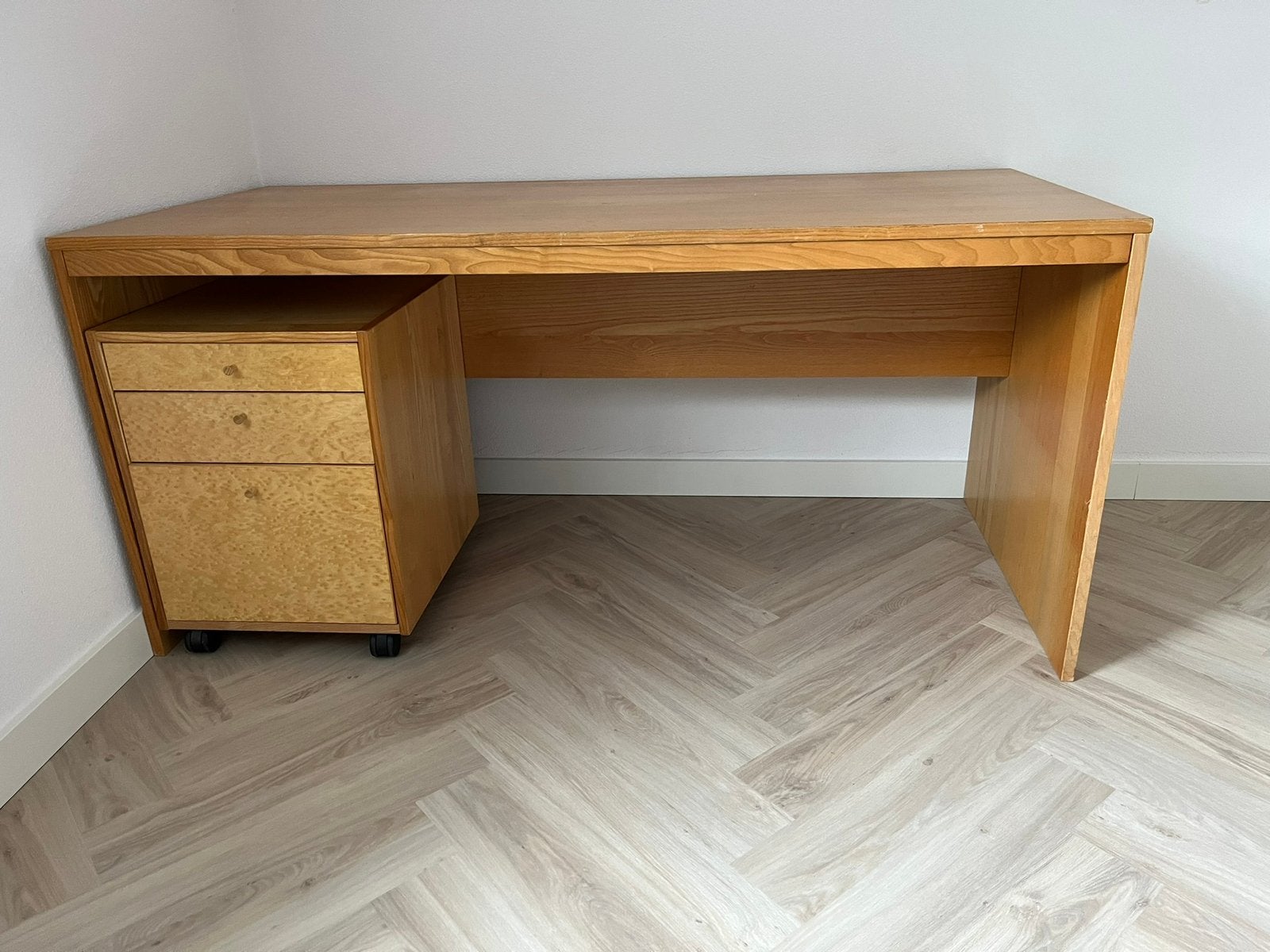 IKEA buro vintage 160x75cm + ladeblok, Ophalen, 160 cm, Zo goed als nieuw, IKEA