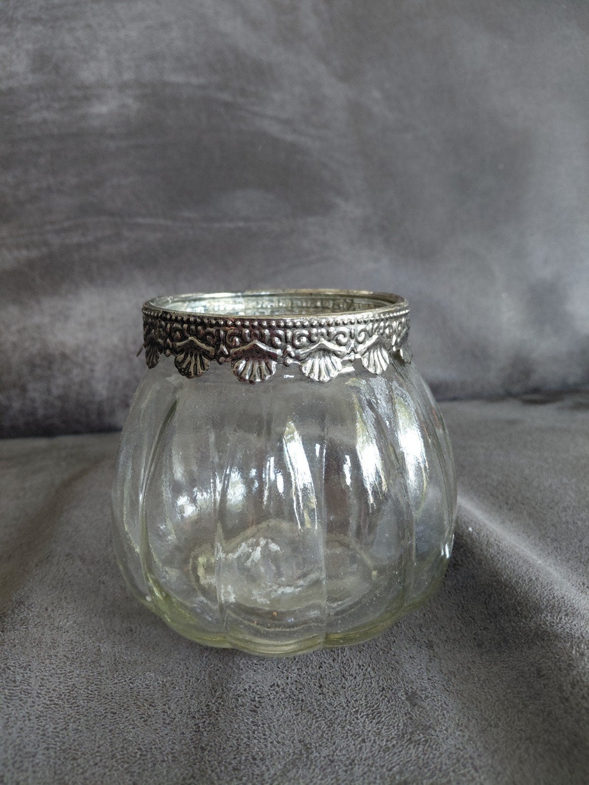 Decoratieve glazen pot met zilverkleurige rand, Ophalen of Verzenden