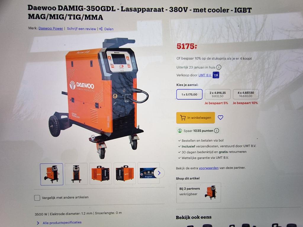 Daewoo Damig 350GDL lasapparaat TAG TIG MIG MMA, Ophalen of Verzenden, Nieuw, 250 ampère of meer, Tig