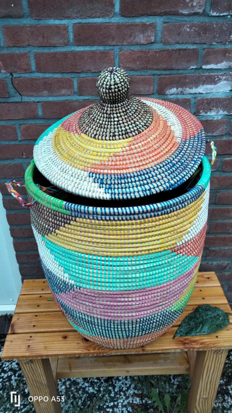 Handgemaakte rieten mand uit Afrika, 65x41cm, Gebruikt, Gevlochten, Mand, Rond