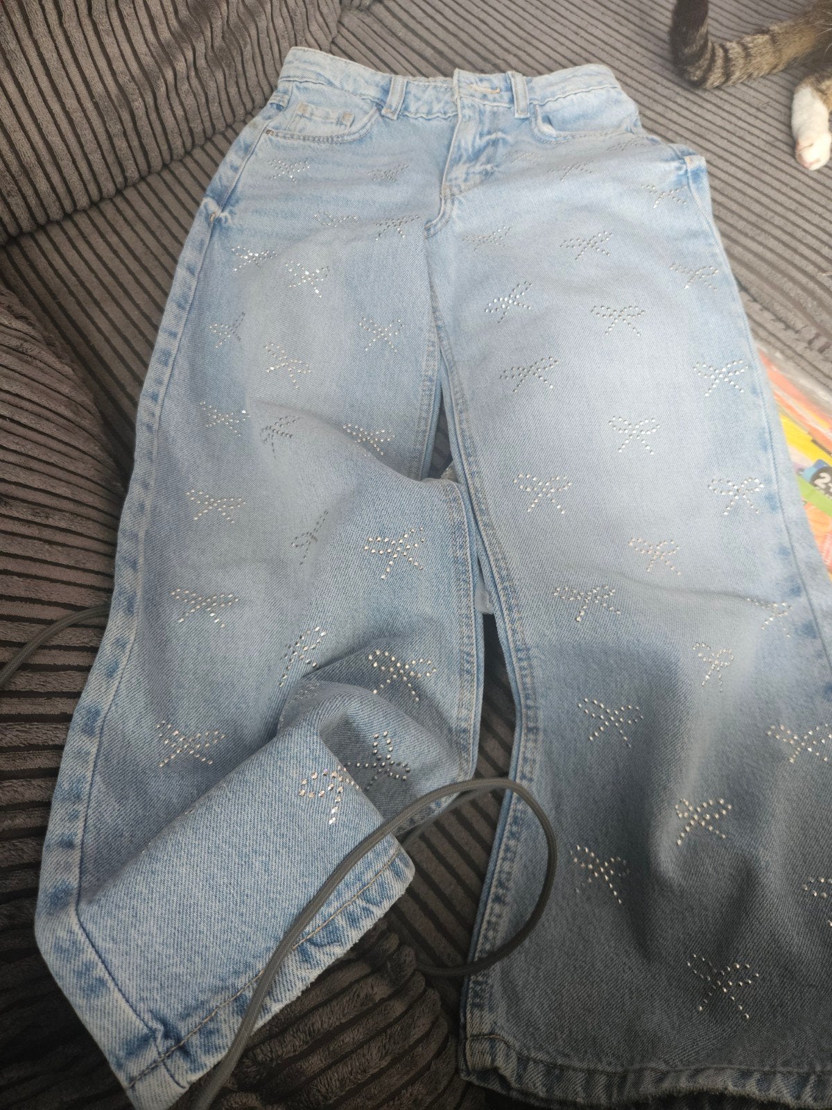 Lichtblauwe jeans met sterrenpatroon, Ophalen of Verzenden, Meisje, Broek