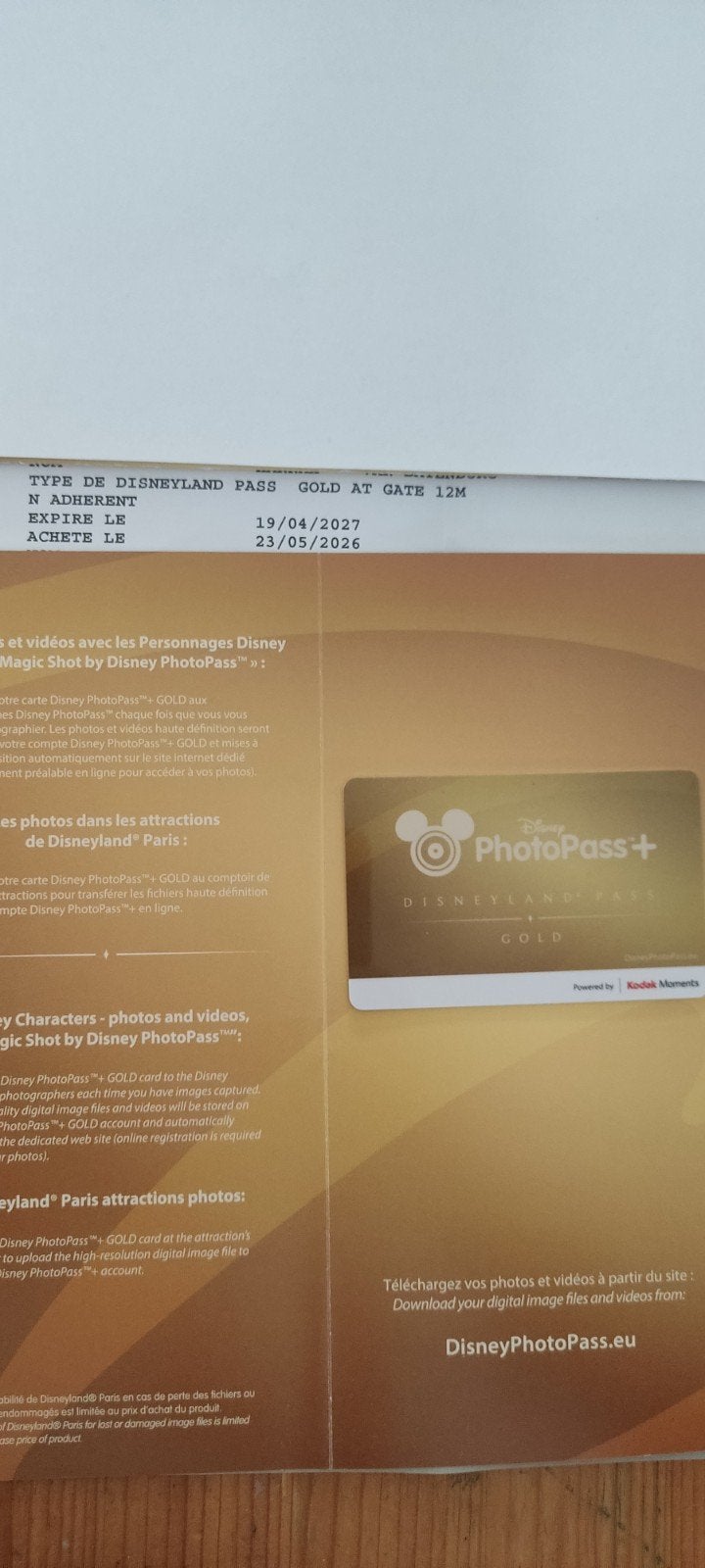 Disneyland parijs fotopass, Eén persoon, Ticket of Toegangskaart