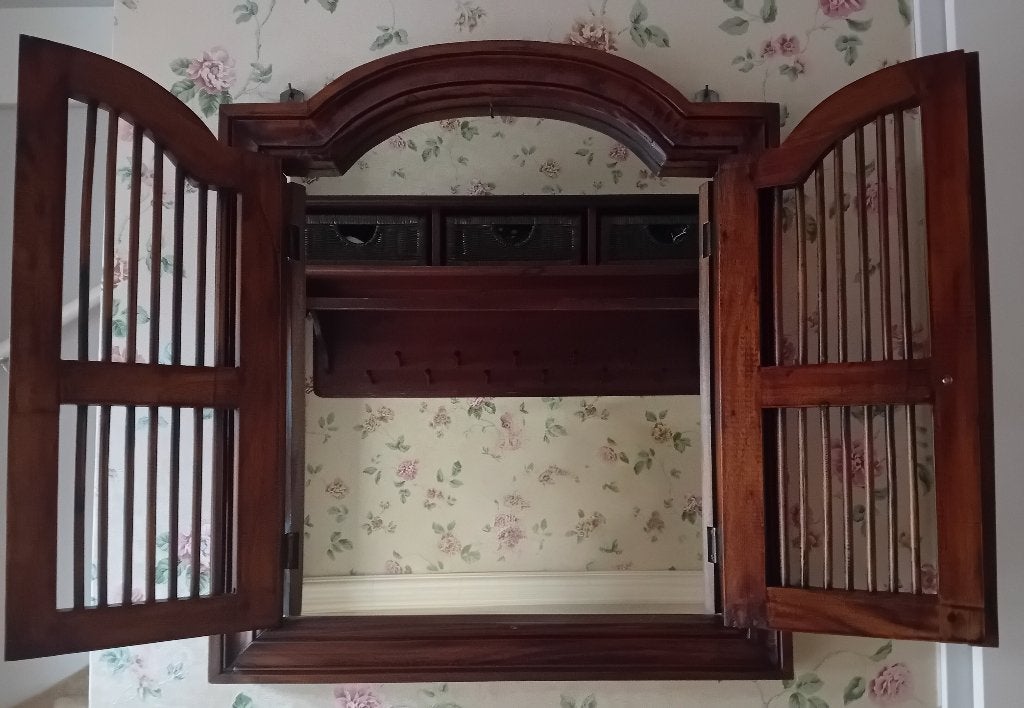 Klassieke Balinese / Koloniale Wandspiegel met Houten Luiken, Ophalen, Rechthoekig, Minder dan 50 cm, Minder dan 100 cm