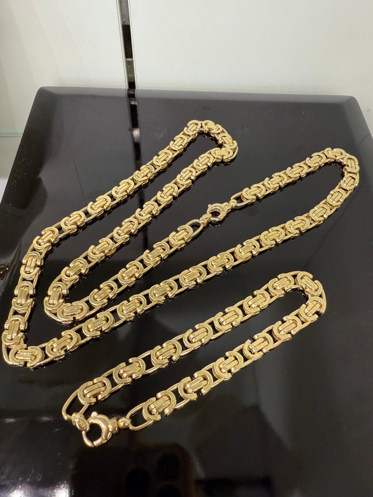14k gouden platte konings ketting en armband, Ophalen of Verzenden, Nieuw, Goud, Goud