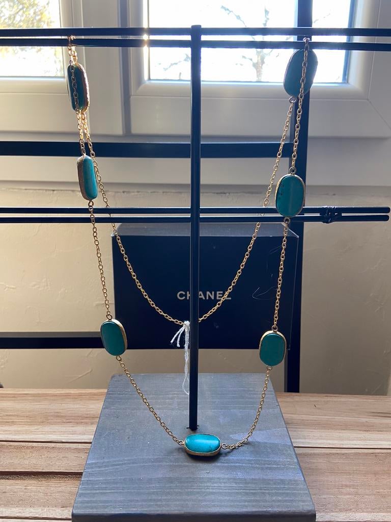Sarah Lou ketting (goud met aquablauwe stenen) nieuw, Overige kleuren, Nieuw, Ophalen of Verzenden, Met edelsteen