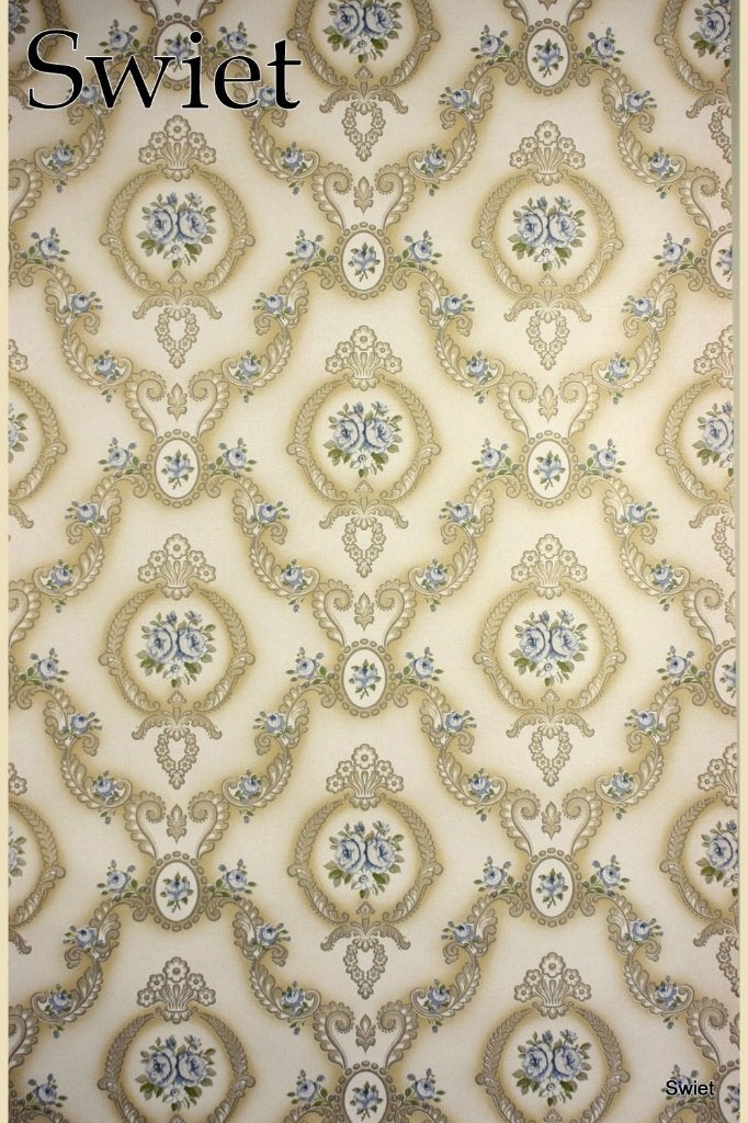 4978 goud blauw behang chique klassiek met bloemen 70s swiet, Verzenden, Blauw