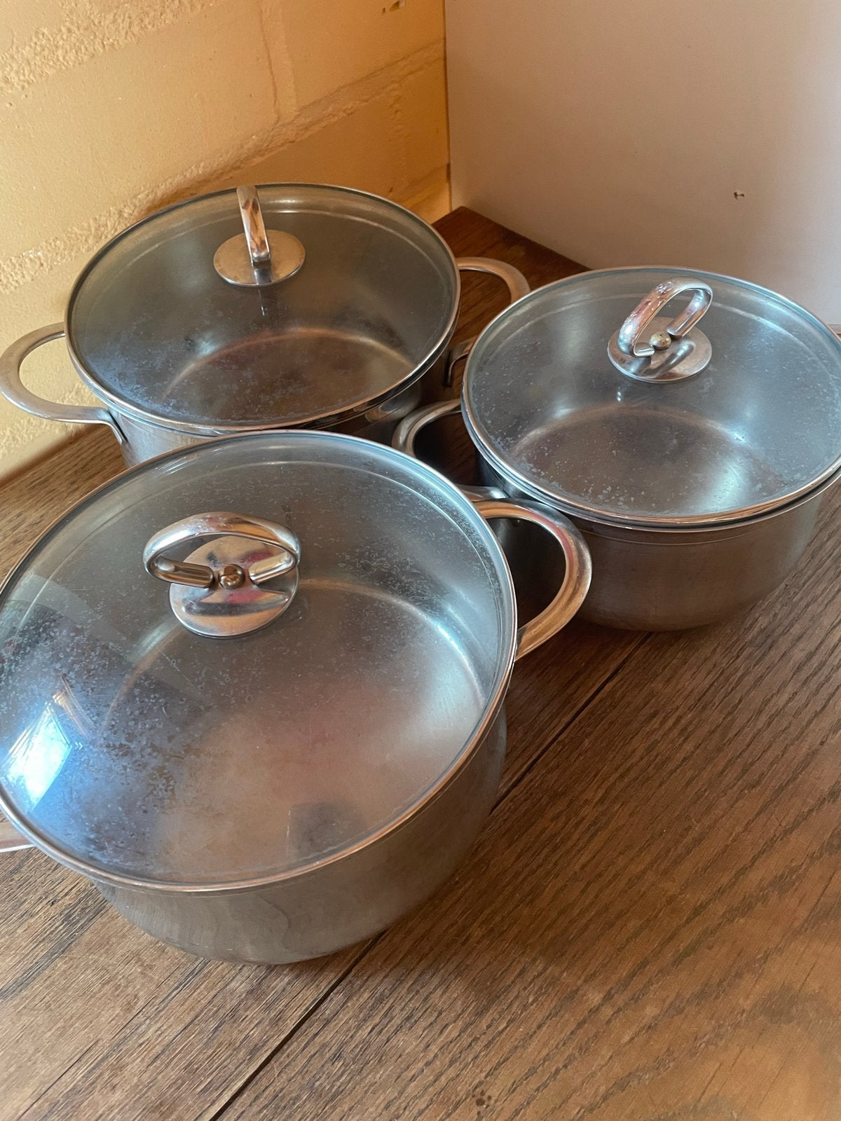 BK Pannenset met doorzichtige deksels (3 stuks), Gebruikt, Met deksel, BK, Pannenset