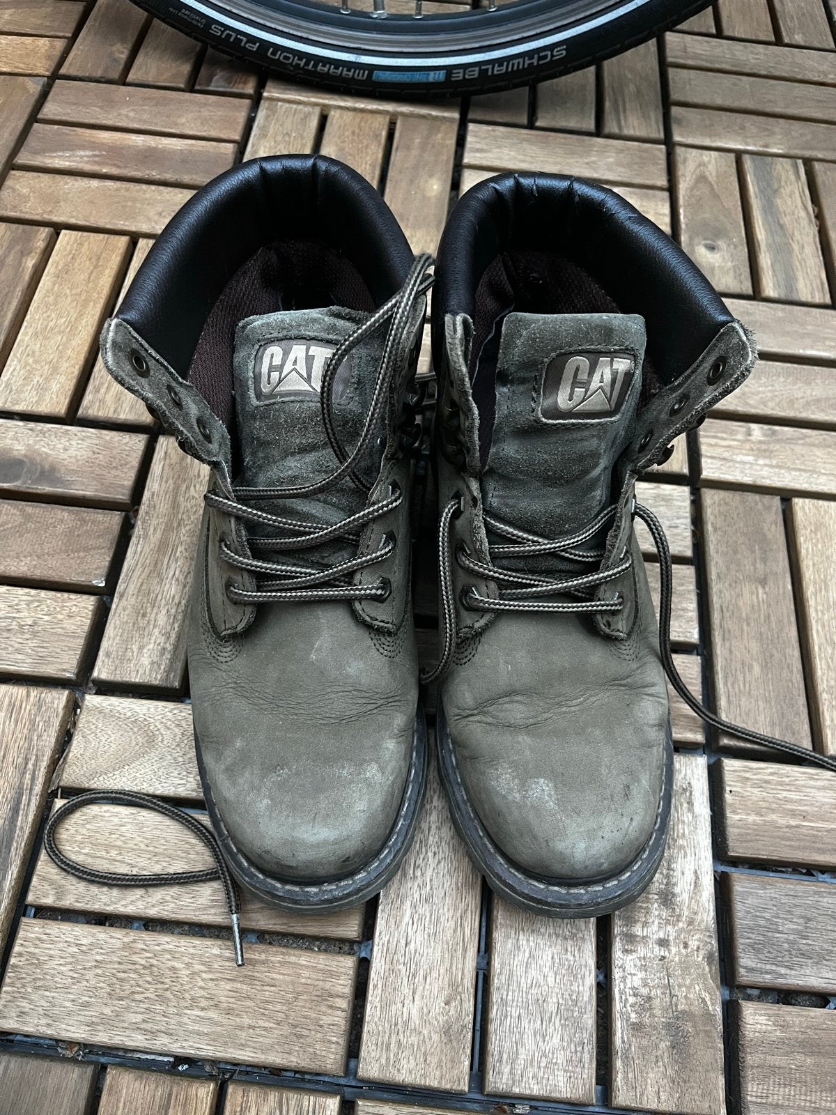 CAT Caterpillar Leren Boots Heren Maat 41 Donkergrijs, Ophalen of Verzenden, Gedragen, Overige kleuren, Boots