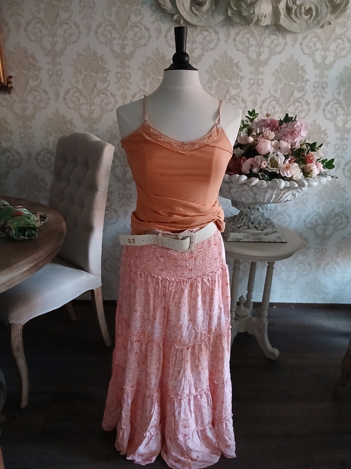 Ibiza mode set: rok, top en vest maat 38/40, Maat 38/40 (M), Oranje, Ophalen of Verzenden, Gedragen