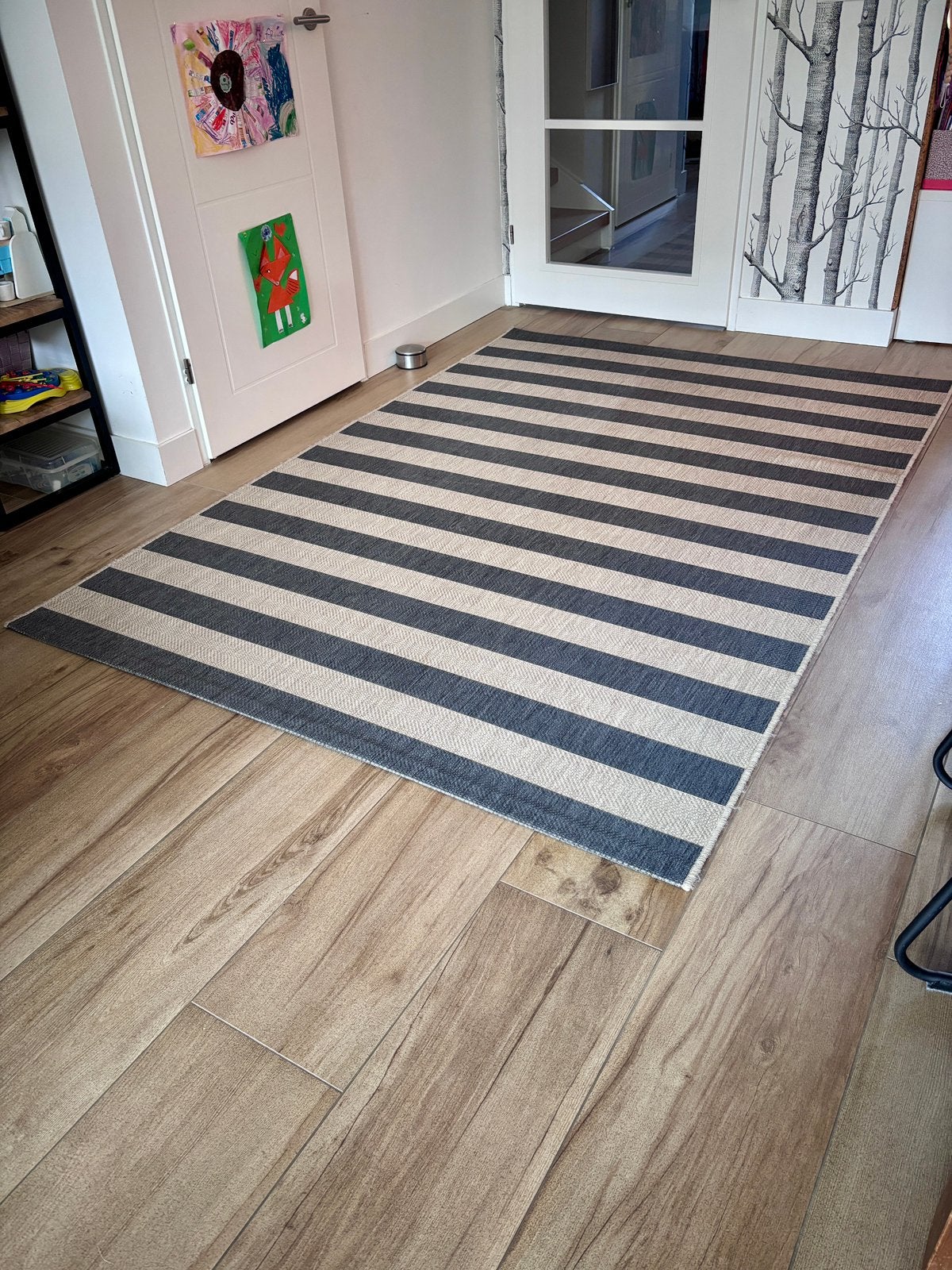 Vloerkleed 160 x 230 grijs taupe gestreept sisal look, Ophalen, 150 tot 200 cm, 200 cm of meer, Zo goed als nieuw