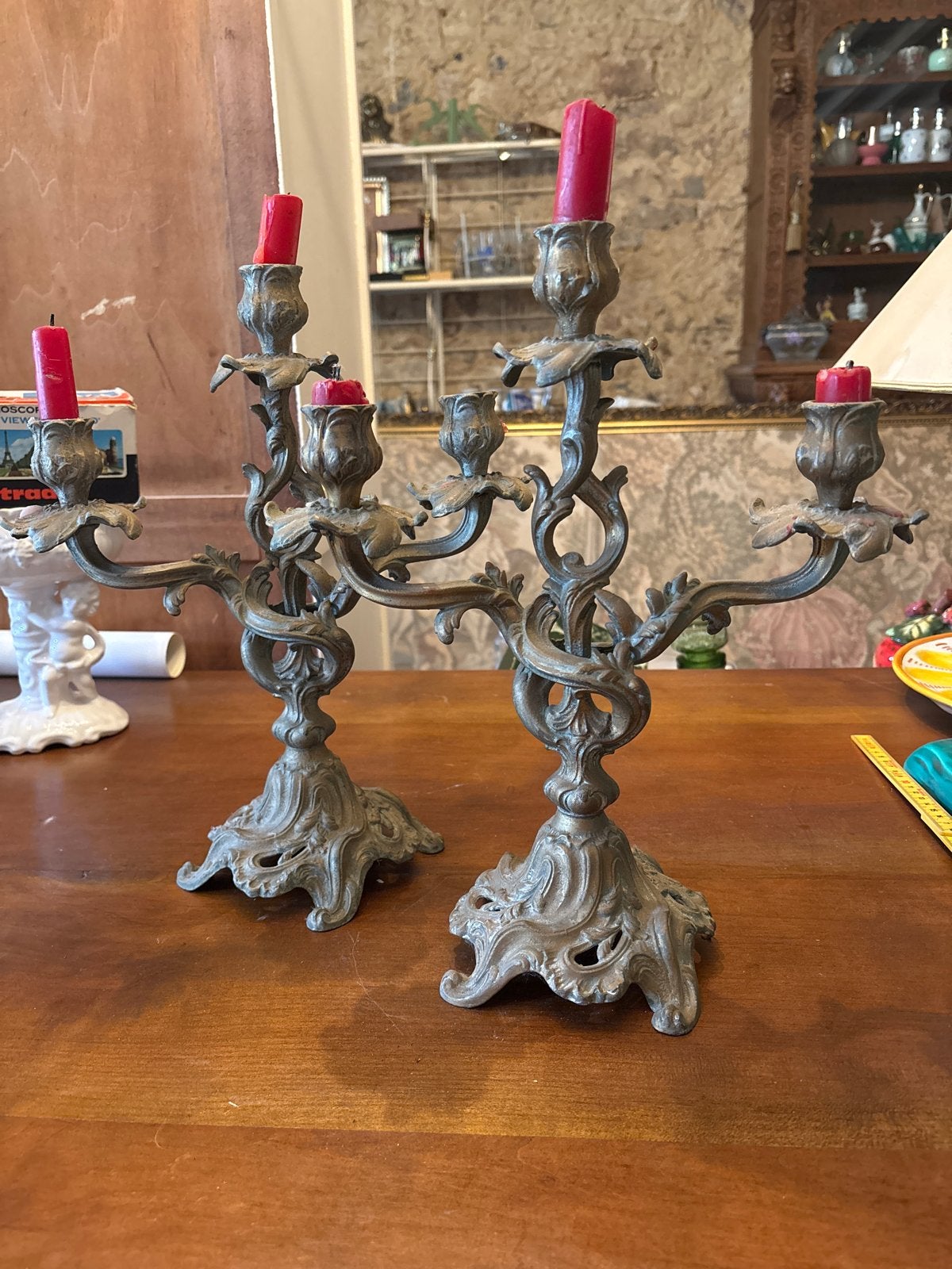 Antieke bronzen kandelaars - set van 2 hoogte 35 cm, Ophalen, Koper of Brons