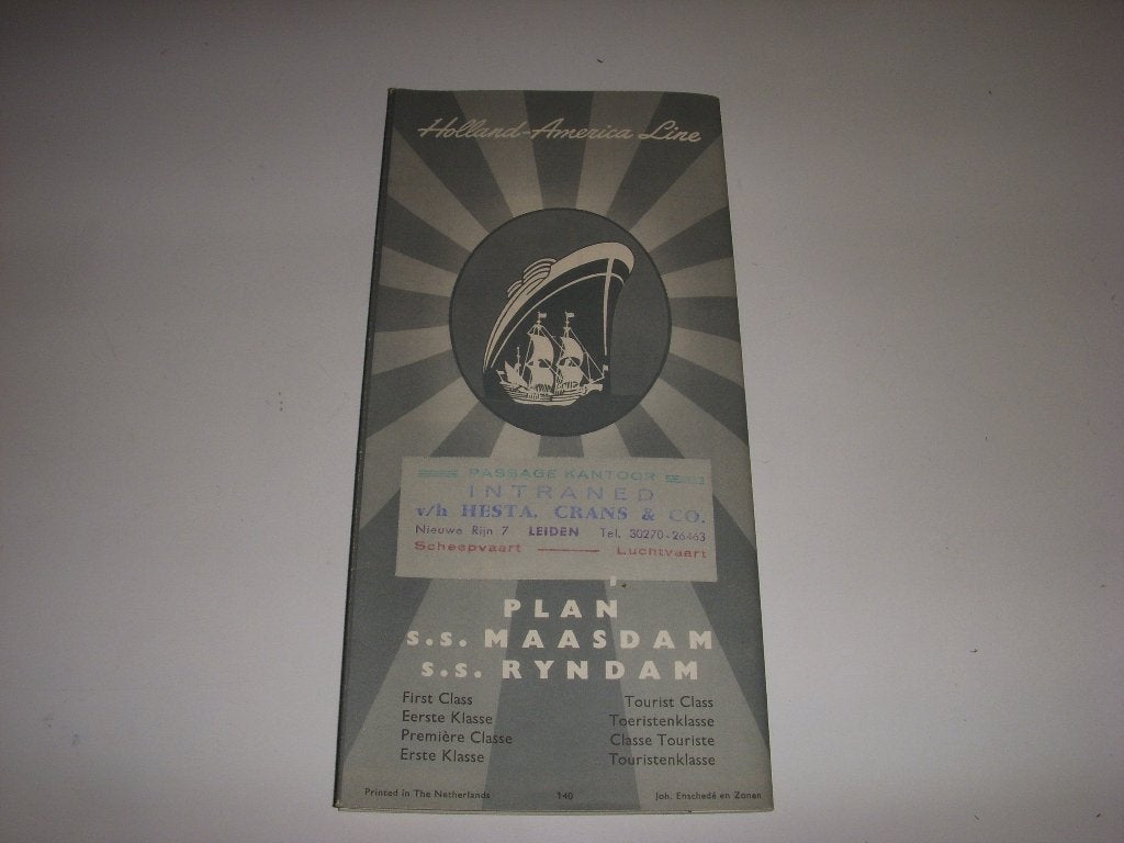 Plattegronden van de schepen S.S Maasdam , S.S Ryndam H.A.L, Ophalen of Verzenden, Gebruikt, Motorboot, Kaart, Foto of Prent