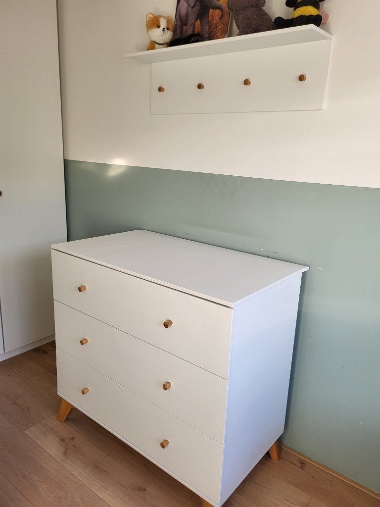 Modern ledikant + commode + matras TWF The Wood Factory, Ophalen of Verzenden, Gebruikt, Ledikant