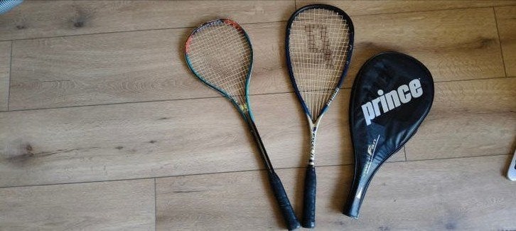 2 gebruikte squash rackets (Prince en Rucanor), Sport en Fitness, Squash, Ophalen of Verzenden, Gebruikt, Racket, Met hoes