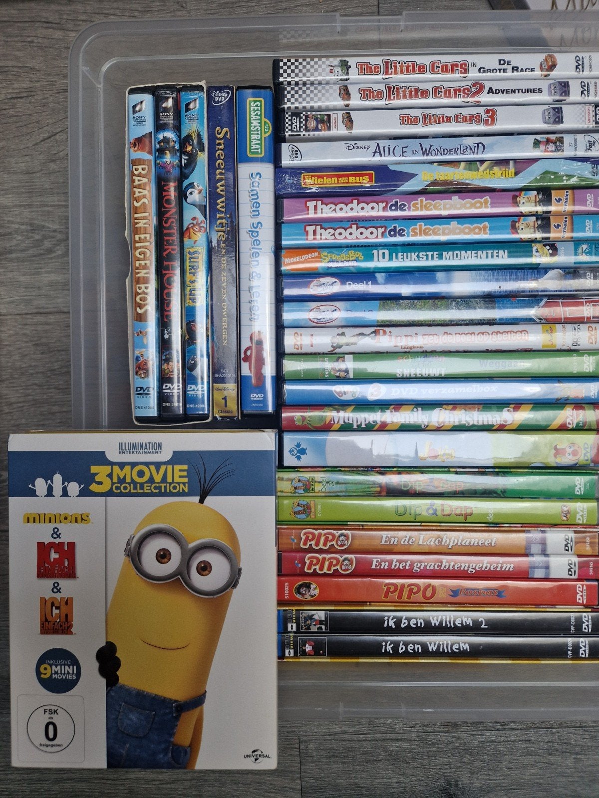 Grote collectie kinderfilms op DVD (o.a. Minions, Pipo), Gebruikt, Verzamelbox, Alle leeftijden, Nederlands