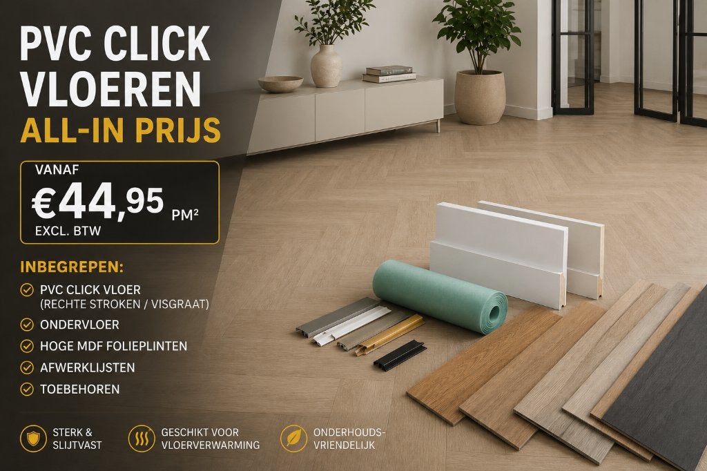 PVC Click Vloeren All-in vanaf €44,95 per m² excl. btw, PVC CLICK, Geel, Ophalen of Verzenden, Zo goed als nieuw