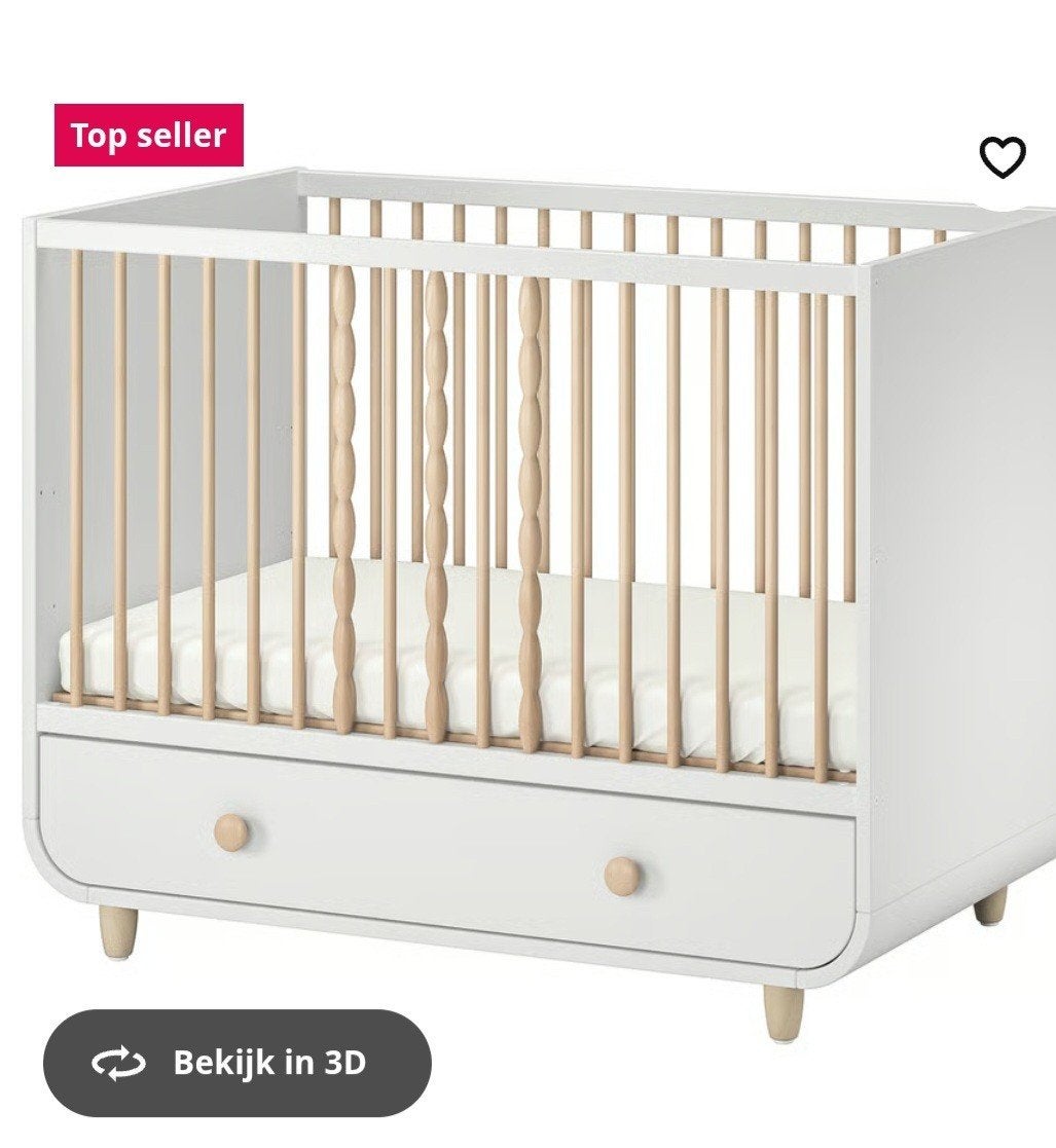 IKEA Myllra meegroei Ledikant met lade - Wit 60x120, Gebruikt, 70 tot 85 cm, Minder dan 140 cm, Ophalen