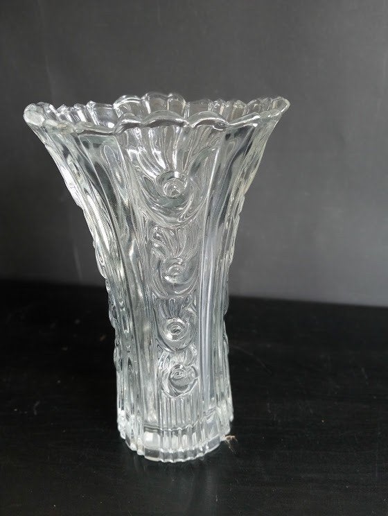 Decoratieve Glazen Vaas met Reliëfpatroon, Verzamelen, Ophalen of Verzenden, Huis en Inrichting