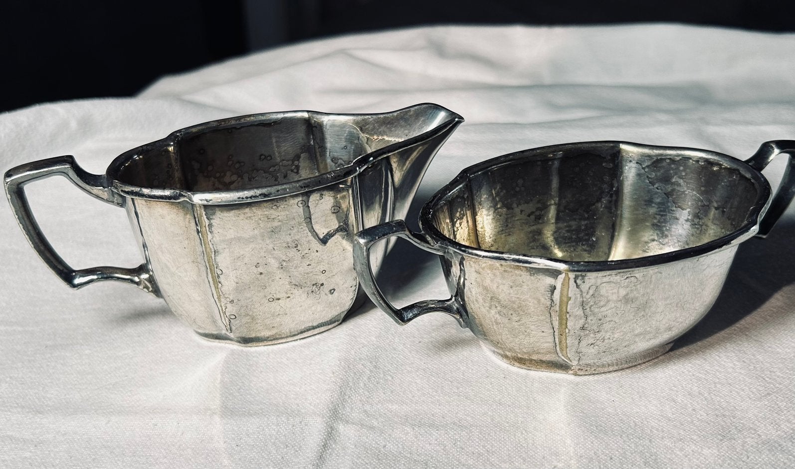 Antieke Art Deco verzilverde suikerpot en kan, Harrison F., Ophalen of Verzenden