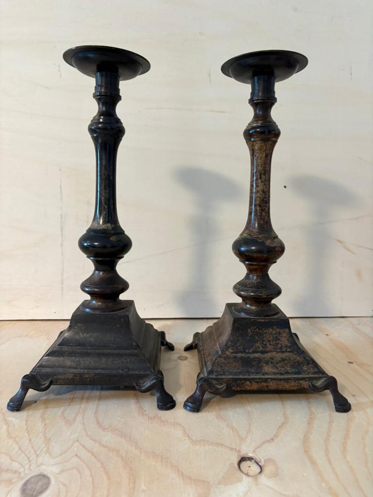 Antieke bronzen kandelaars, 19e eeuw, 36 cm hoog, Antiek en Kunst, Antiek | Kandelaars, Ophalen of Verzenden, Koper of Brons