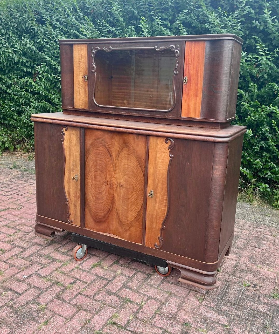 Prachtige Art Deco buffetkast / vitrinekast – tweedelig, Huis en Inrichting, Kasten | Buffetkasten, Ophalen, Gebruikt, 200 cm of meer