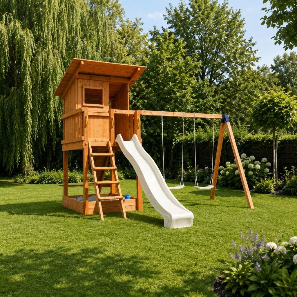 Douglas Houten speelhuis | 9x9 palen | Beach Hut, Kinderen en Baby's, Speelgoed | Buiten | Speeltoestellen, Welles Tuinhout, Mail@wellestuinhout.nl