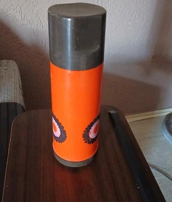 Vintage Brabantia Oranje Thermosfles met Patroon, Ophalen of Verzenden