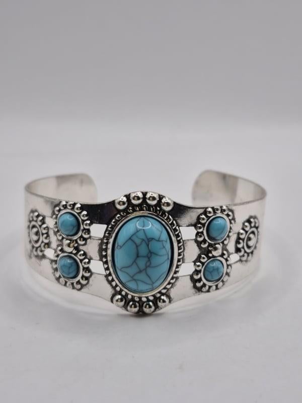 Manchet armband met Turquoise steentjes, Sieraden, Tassen en Uiterlijk, Armbanden, Zo goed als nieuw, Ophalen of Verzenden