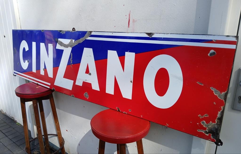 Emaillebord cinzano, Ophalen, Reclamebord, Italia, Gebruikt