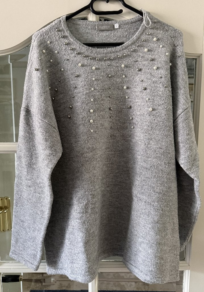C&A Canda trui grijs met kralen maat L, Kleding | Dames, Maat 42/44 (L), Ophalen of Verzenden, Grijs, Gedragen