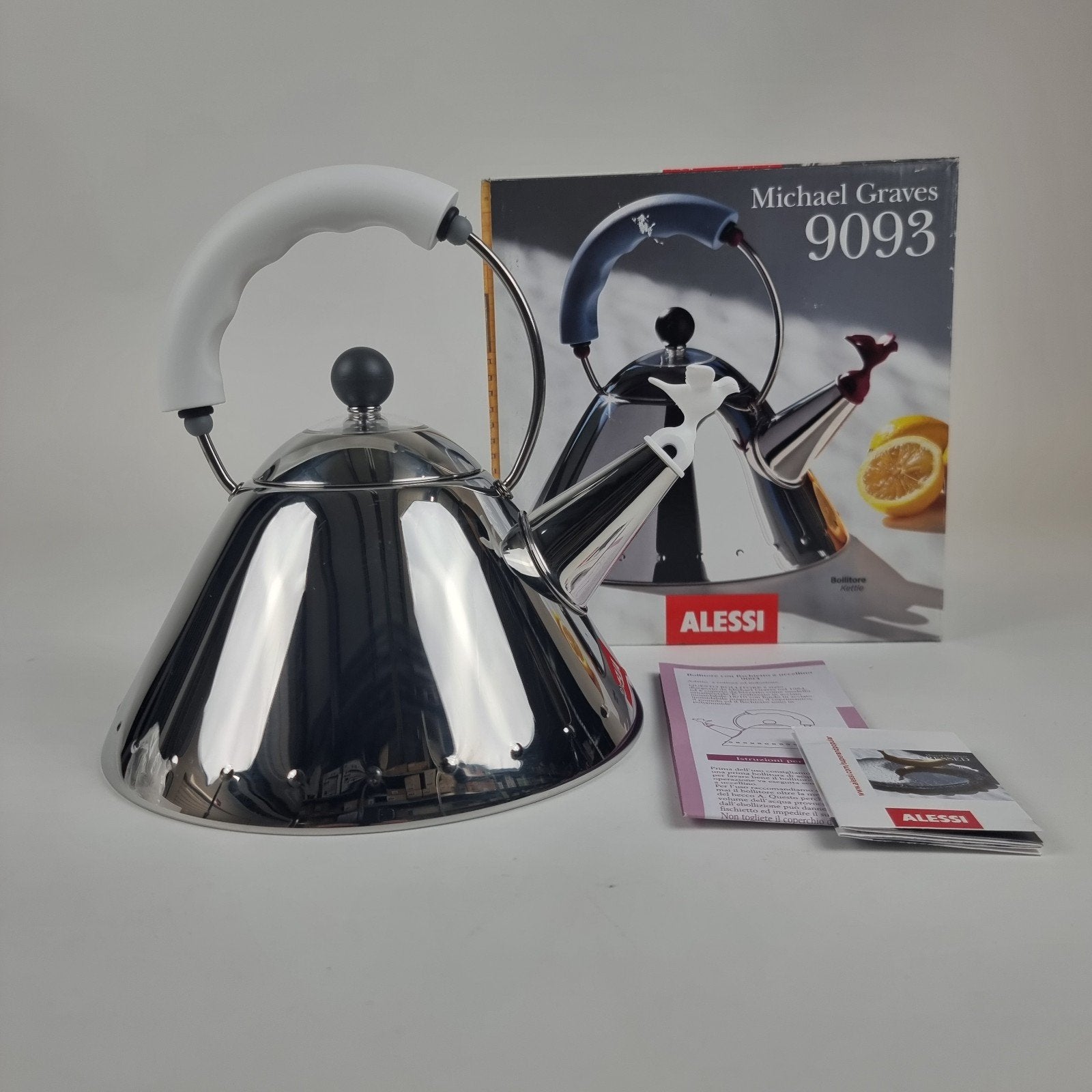Alessi fluitketel chroom wit by Michael Graves 9093, 1 tot 2 liter, Ophalen, Nieuw, Rvs