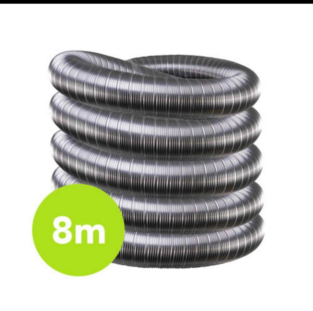flexibele rvs enkelwandige rookkanaal 100 mm 8 meter, Ophalen of Verzenden, Zo goed als nieuw, Rvs, Minder dan 2 meter